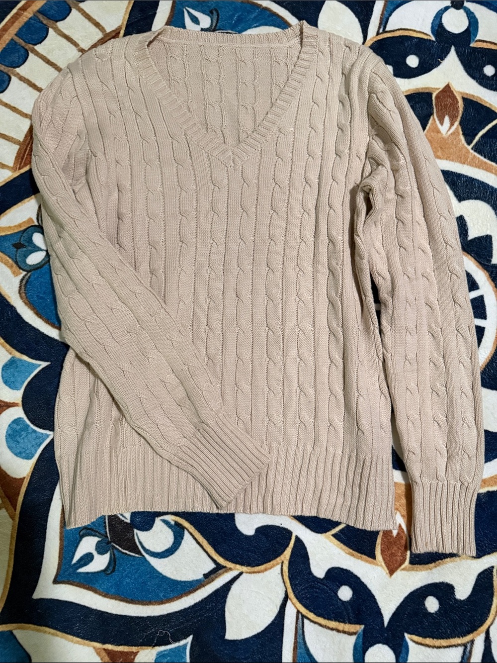 Urban Outfitters Taupe Cable Knit V-Neck Sweater